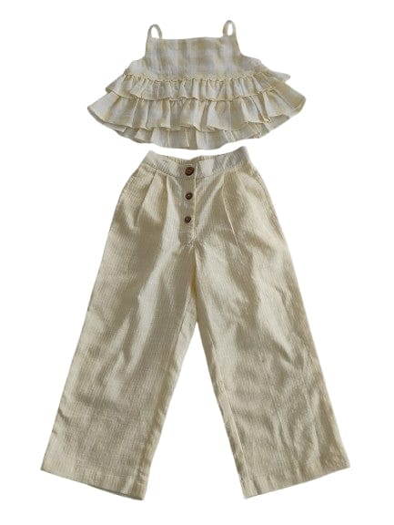 Yo Baby Pastel Yellow Check Girls Ariana Top and Pant Set - Little Miss Muffin Children & Home