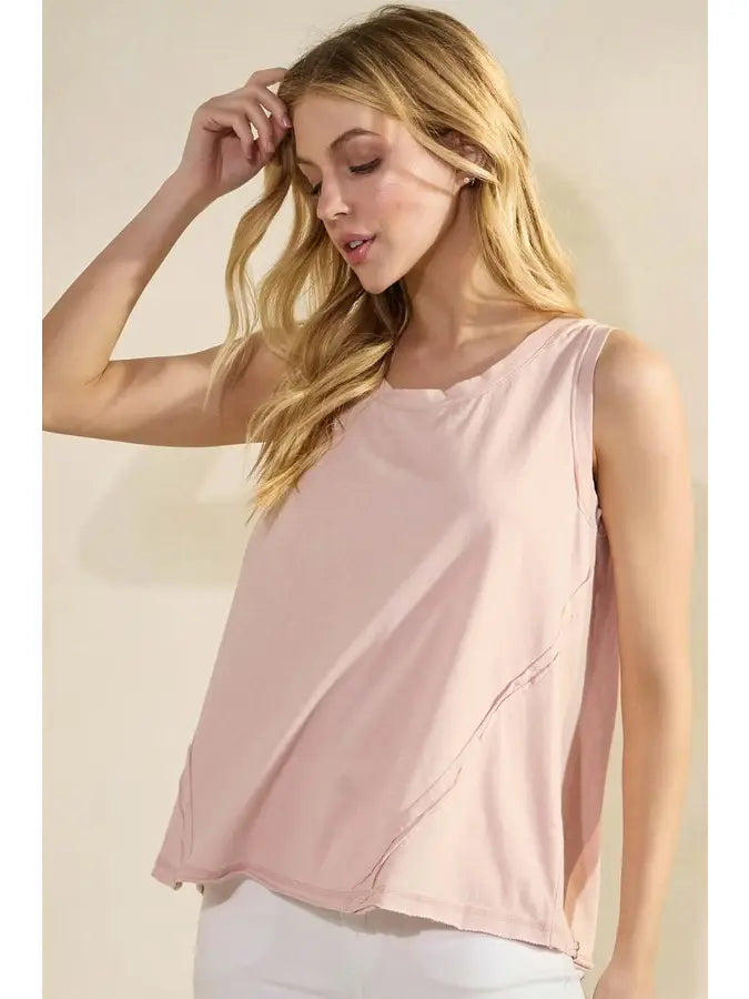 Yelete Soft Cotton Tank with Raw Edge Seams in Light Pink - Little Miss Muffin Children & Home