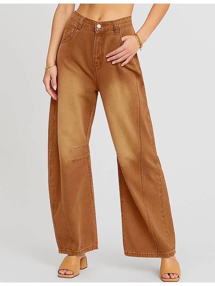 Sweetkama Chestnut Ladies Mid Rise Wide Leg Barrel Jeans - Little Miss Muffin Children & Home