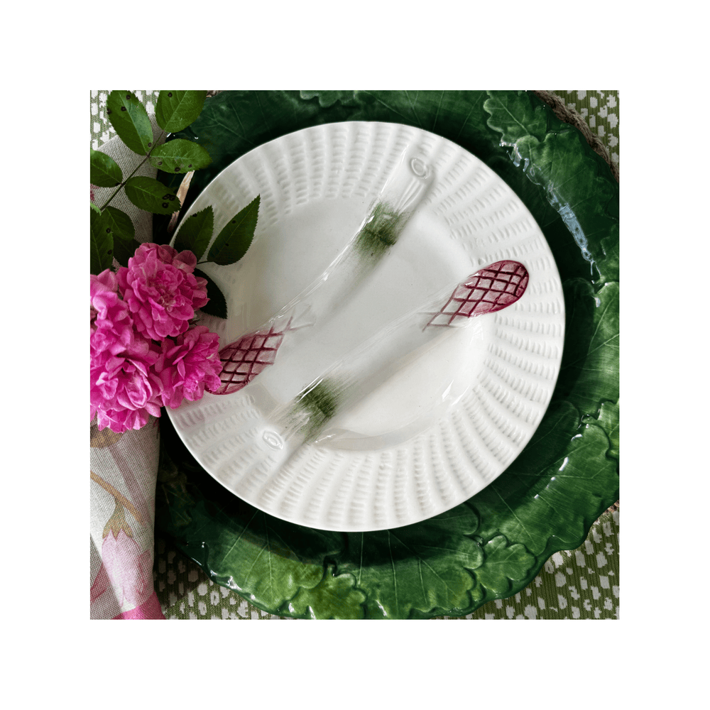 Abigail's Home Decor White with Green & Pink Details Asparagus Plate - Little Miss Muffin Children & Home