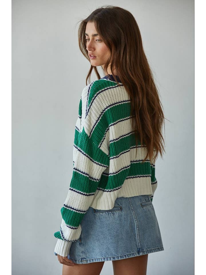 green and white striped pullover sweater