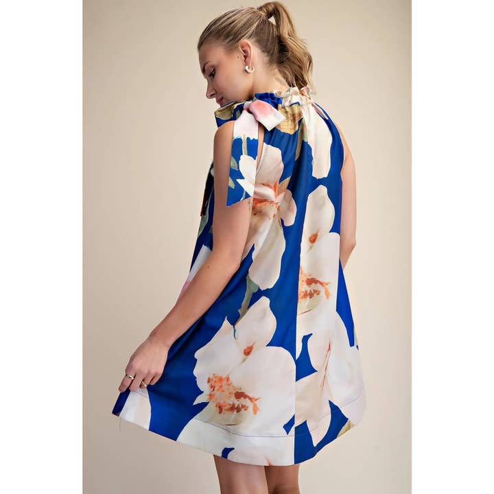 Glam Floral Print Ruffle Tie Neck Sleeveless Mini Dress - Little Miss Muffin Children & Home
