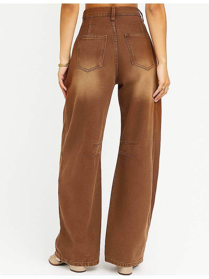 Sweetkama Chestnut Ladies Mid Rise Wide Leg Barrel Jeans - Little Miss Muffin Children & Home