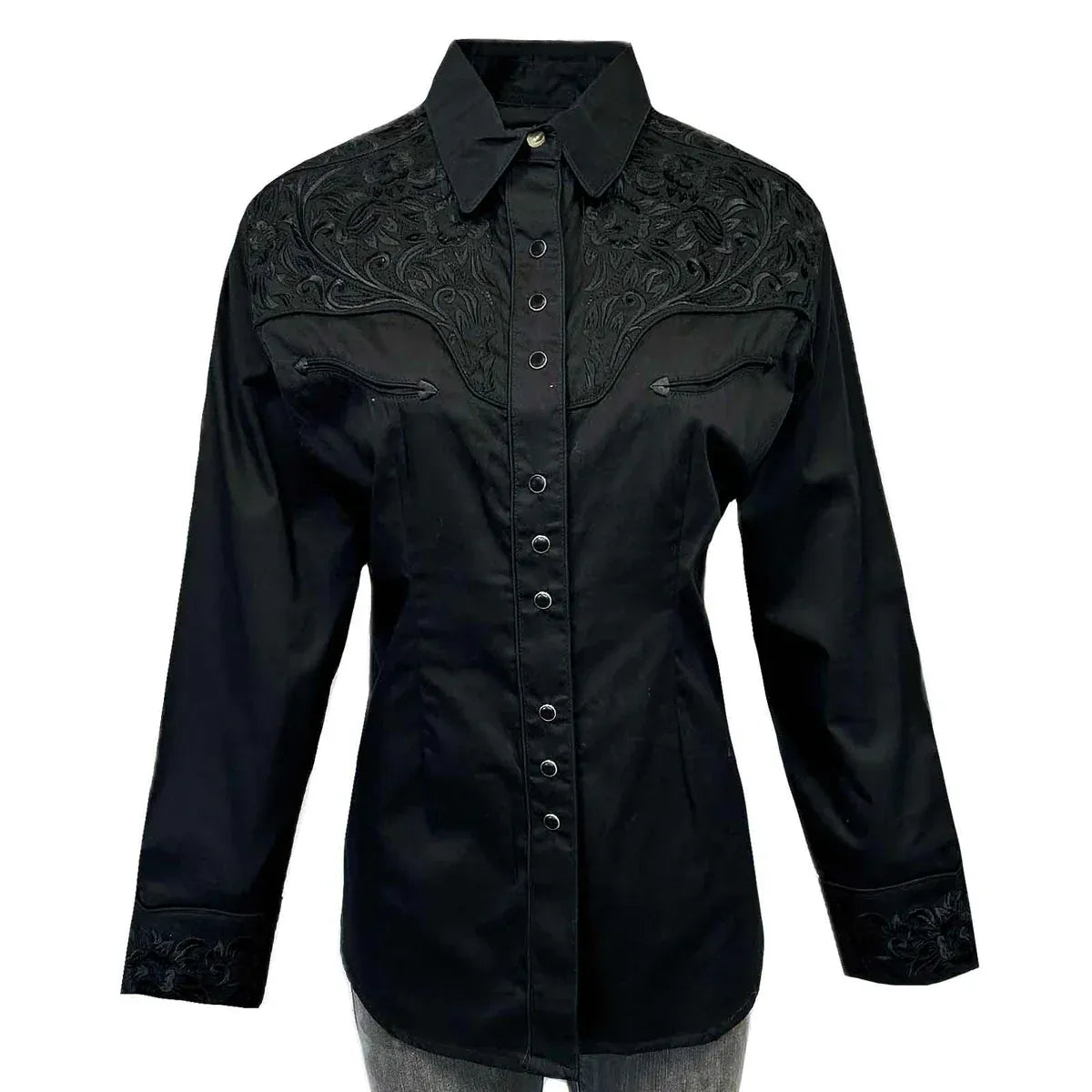 Rockmount Ranch Wear Women's Vintage Black-on-Black Tooling Embroidered Western Shirt - Little Miss Muffin Children & Home