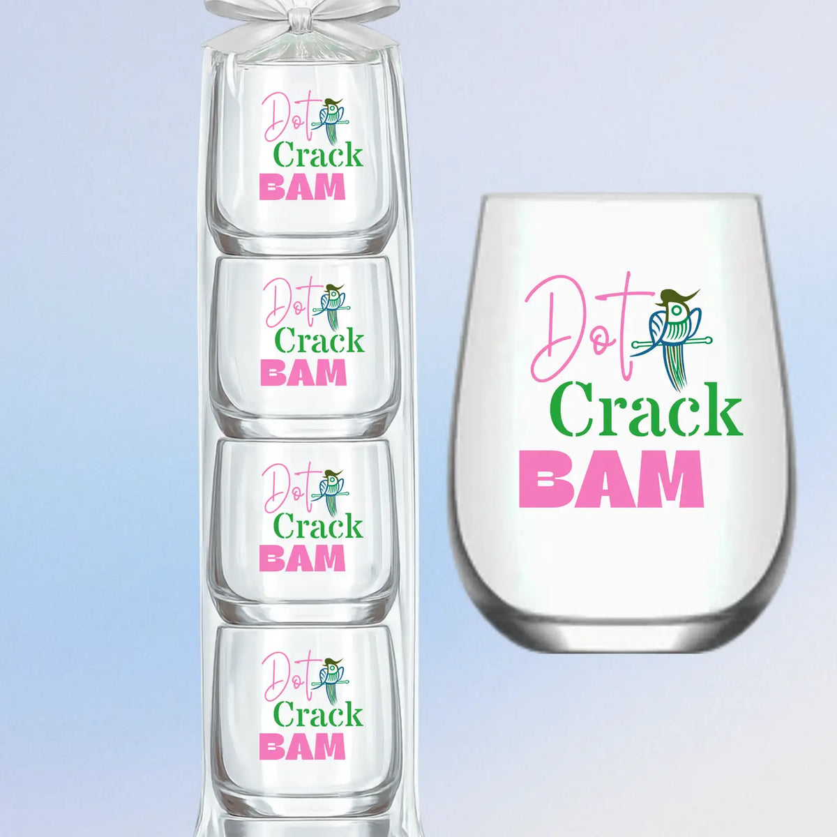Fabuplates Mahjong Stemless "Dot Crack Bam" with Bird 4ct Set Unbreakable Wine Glasses - Little Miss Muffin Children & Home
