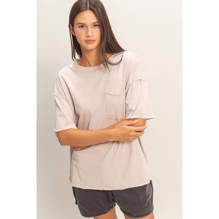 Double Zero Boxy Crew Neck T-Shirt in Taupe - Little Miss Muffin Children & Home
