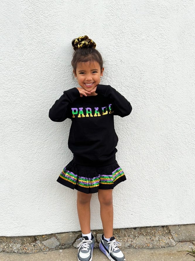 Mardi Gras Creations Mardi Gras Creations French Terry Kids Sequins PARADE Shirt - Black - Little Miss Muffin Children & Home