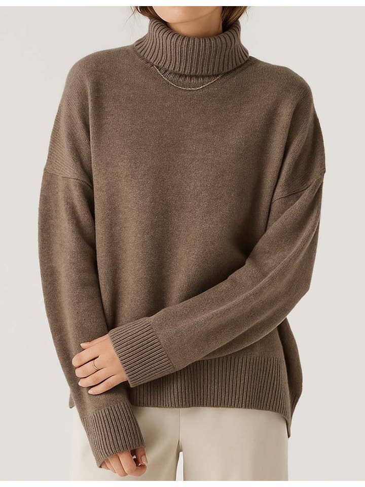 Sweetkama Brown Oversized Turtleneck Knit Sweater - Little Miss Muffin Children & Home