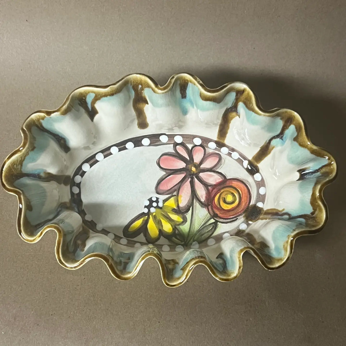 Heartfelt Traditions Oval Bowl with Drip Flowers - Little Miss Muffin Children & Home