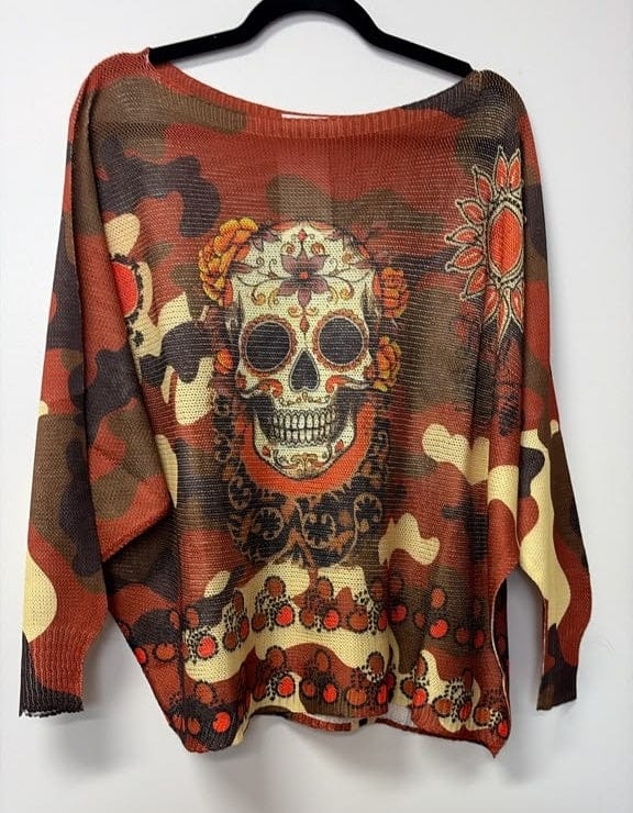 Loowie Rust Sugar Skull Printed Sweater - Little Miss Muffin Children & Home
