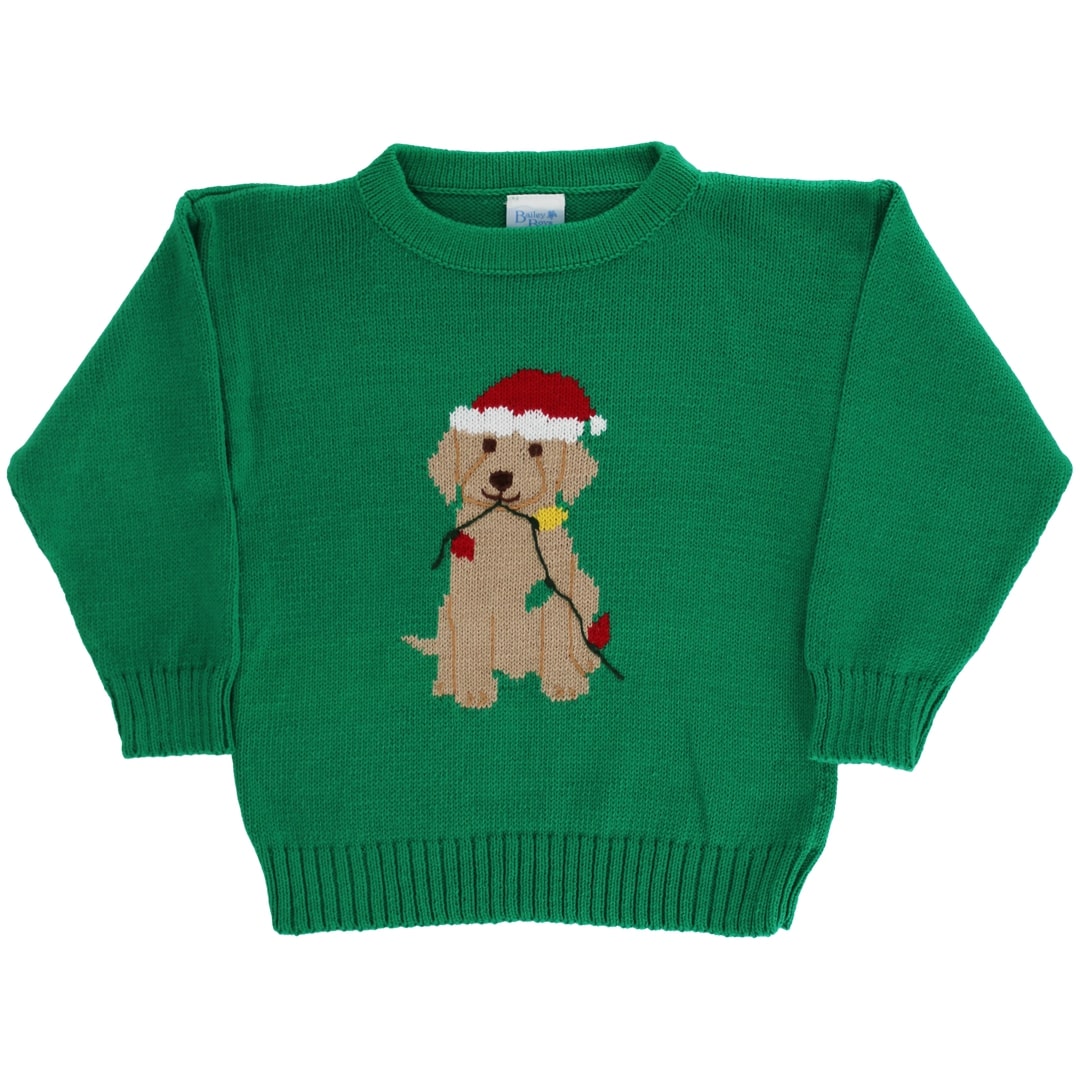 Bailey Boys Christmas Lab Crew neck Sweater in Kelly Green - Little Miss Muffin Children & Home