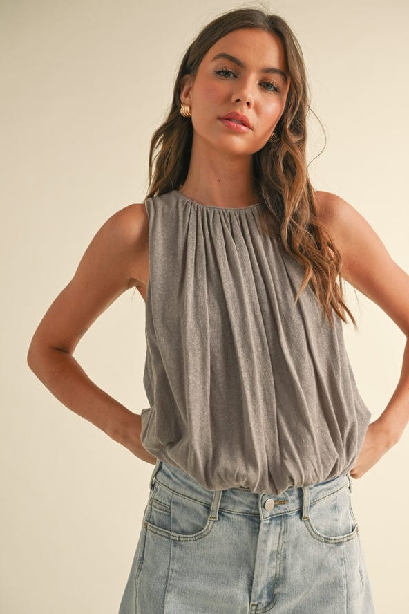 Miou Muse Miou Muse Linen Knitted Bubble Bottom Top in Stone - Little Miss Muffin Children & Home