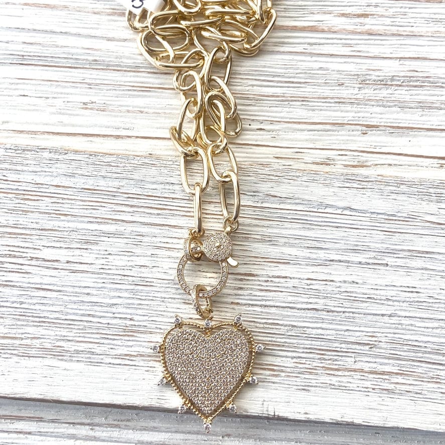 VB&CO Designs Handmade Jewelry VB&CO Gold Sparkly Heart Statement Necklace Non Tarnishing 20” - Little Miss Muffin Children & Home