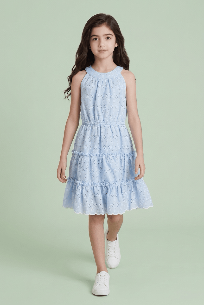 Serenity Blue Eyelet Sola Tier Dress