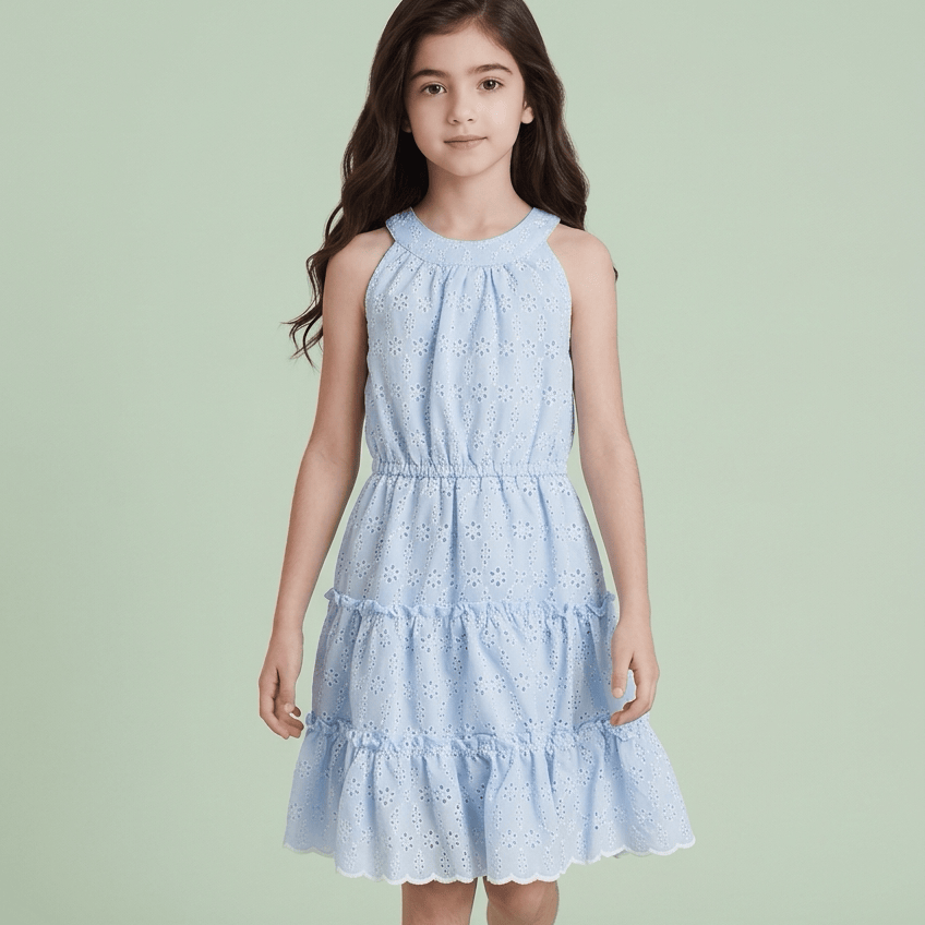 Serenity Blue Eyelet Sola Tier Dress