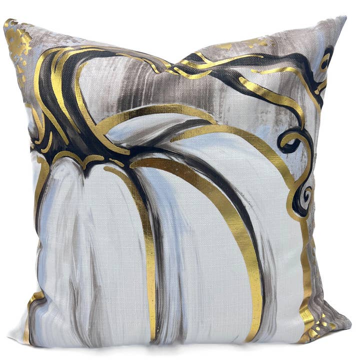 Rachel Brooks Design Golden White Pumpkin Velvet Pillow - Little Miss Muffin Children & Home