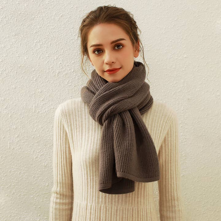 Accity Brown Solid Knit Faux Cashmere Scarf - Little Miss Muffin Children & Home