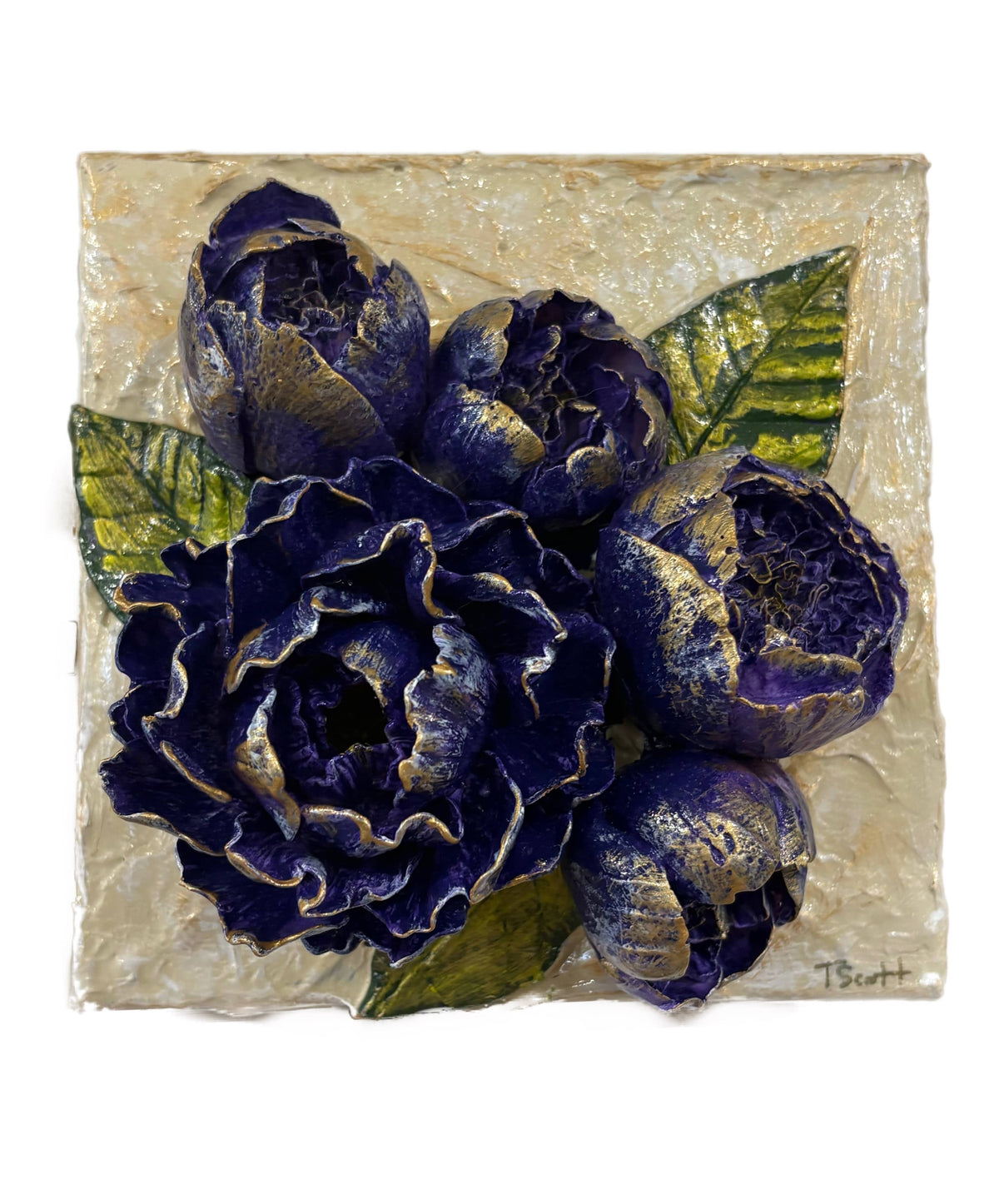TamScottArt 6x6 Clay Floral Open Purple Peony with Buds Bouquet Artwork - Little Miss Muffin Children & Home