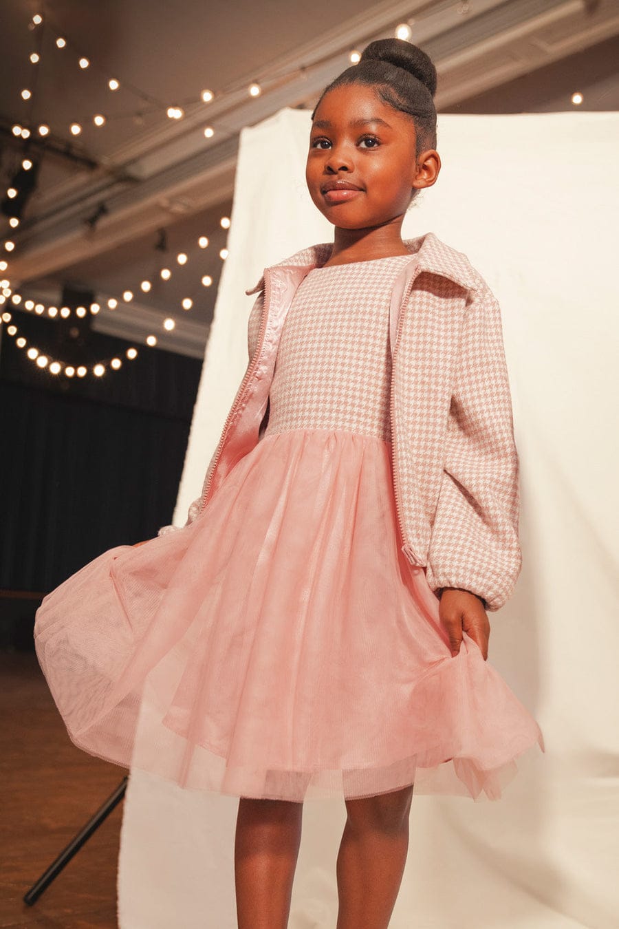 Deux Par Deux Yarn Dye Pink Houndstooth Bomber Jacket - Little Miss Muffin Children & Home