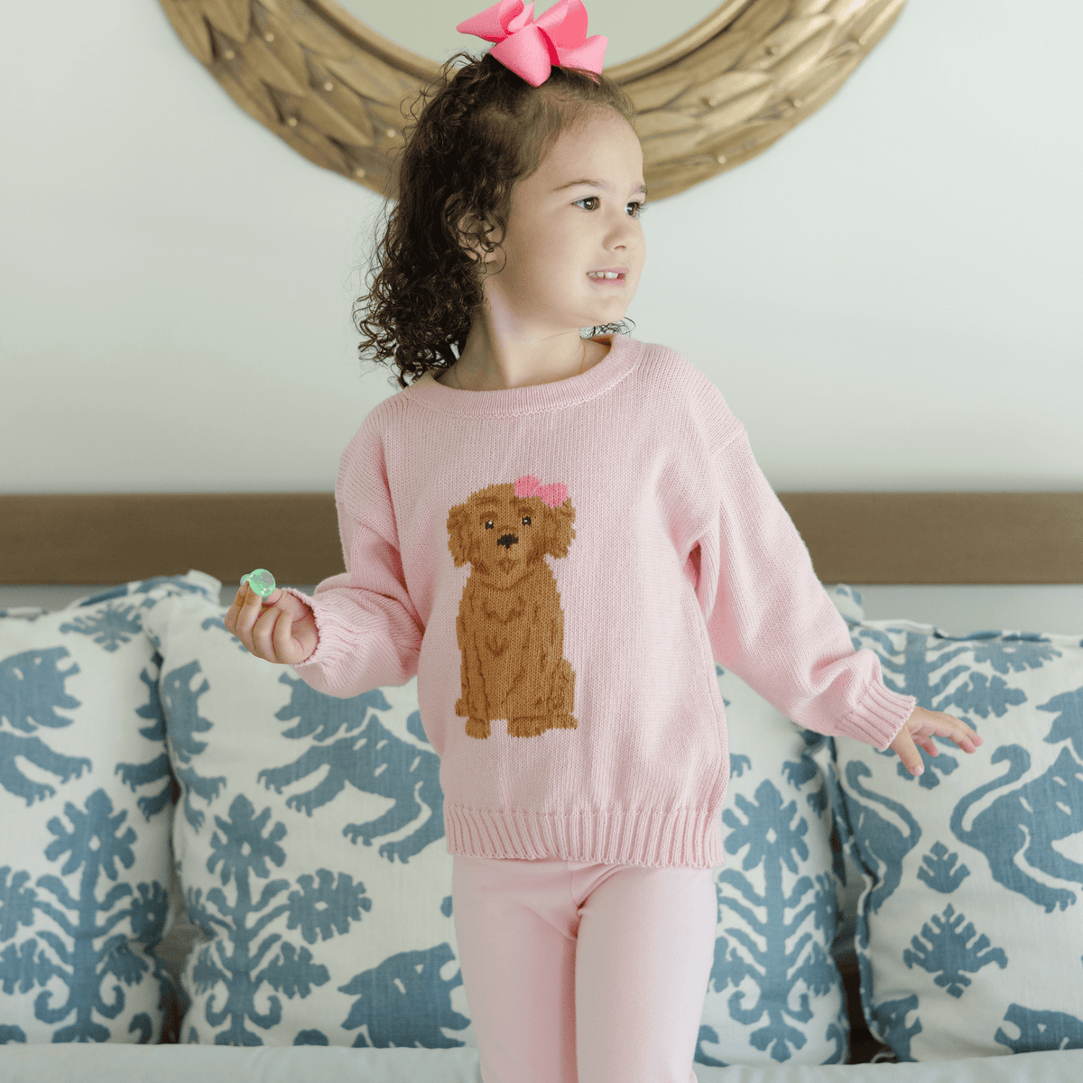 Bailey Boys Doodle Crew Neck Sweater in Pink - Little Miss Muffin Children & Home