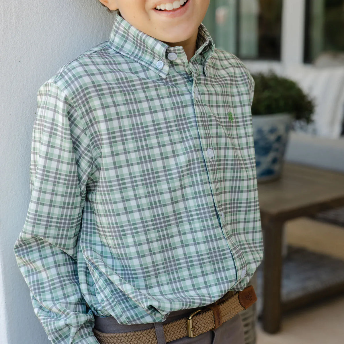 Bailey Boys Roscoe Performance Button Down Shirt in Oak Plaid - Little Miss Muffin Children & Home