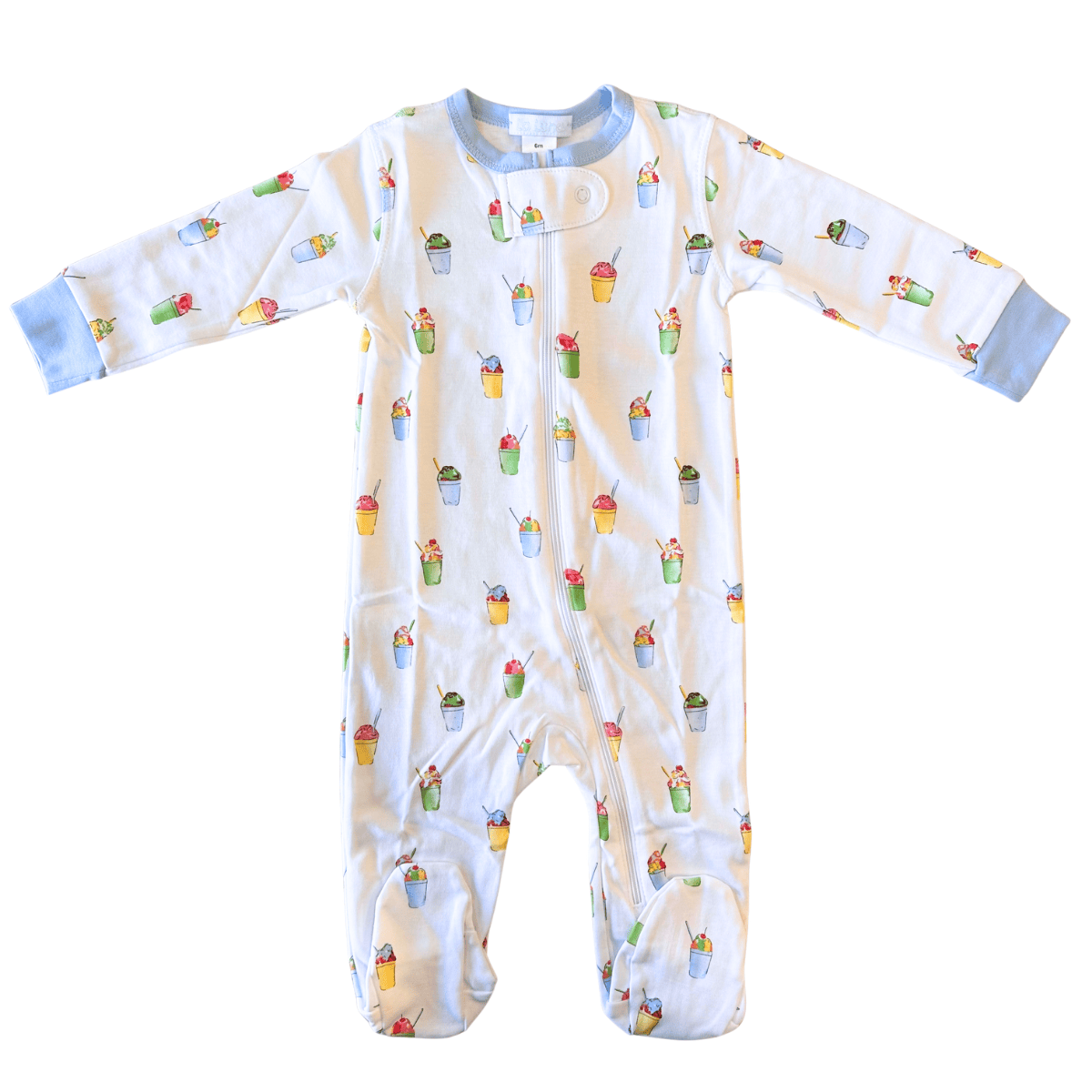 Lulu Bebe Snowball Cup Footie PJs with Blue Trim - Little Miss Muffin Children & Home