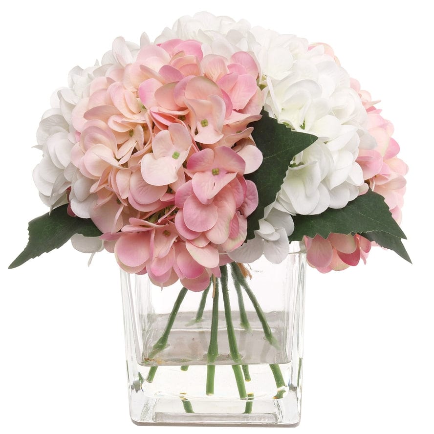 Larksilk Larksilk Pink & White Hydrangea Flowers in Glass Vase with Water Look - Little Miss Muffin Children & Home
