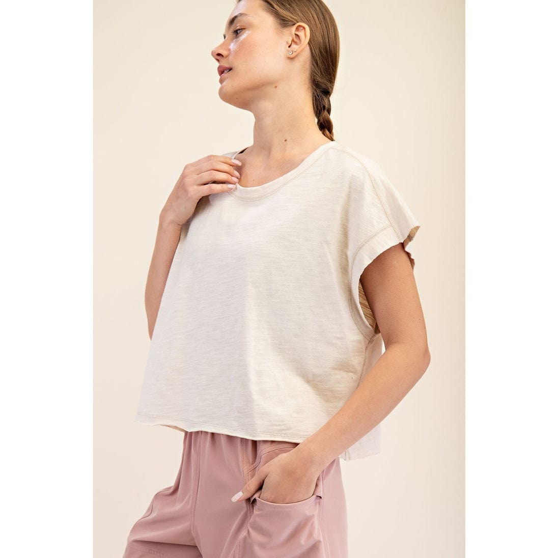Rae Mode Cotton Slub Short Sleeve Open Back Top - Little Miss Muffin Children & Home