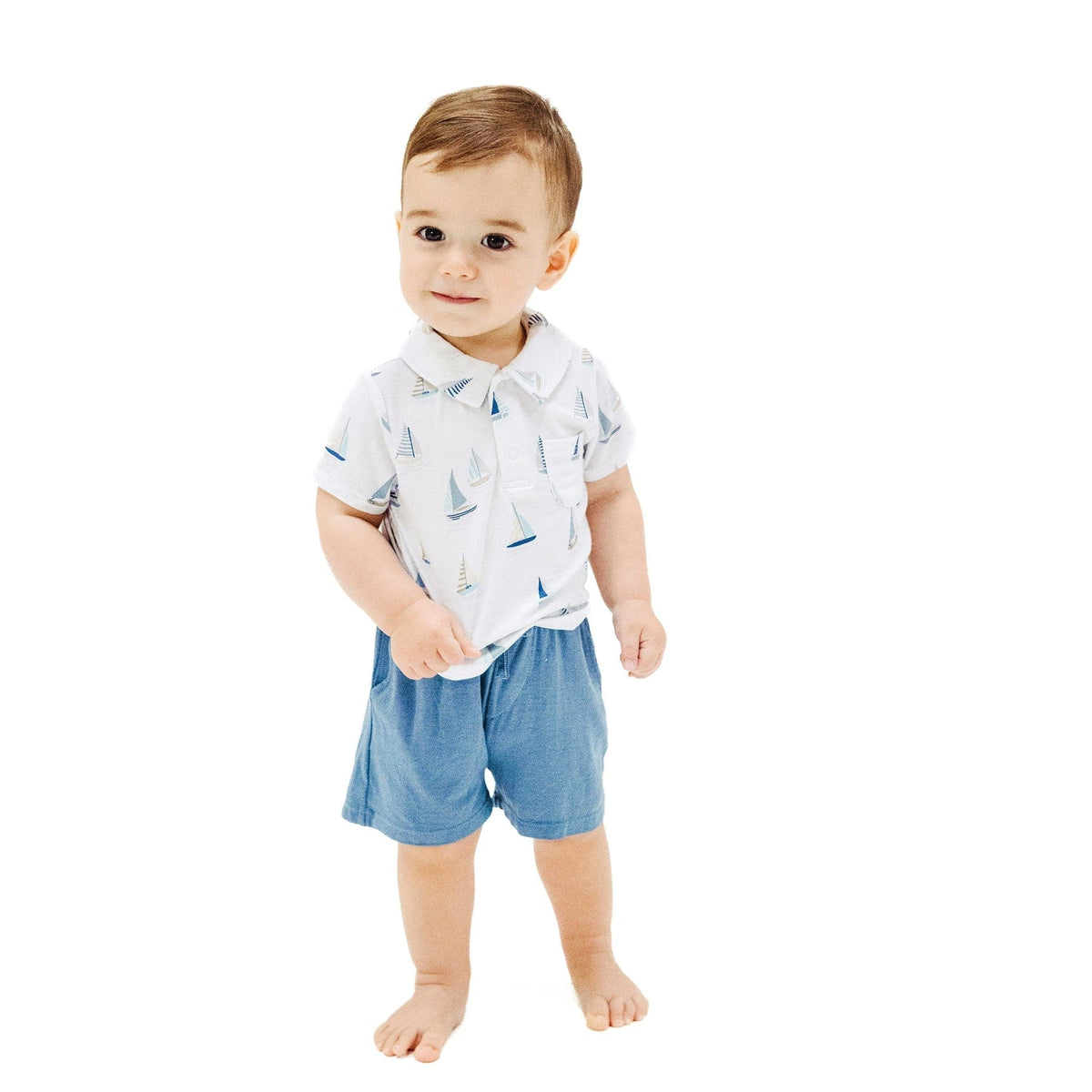 Angel Dear Angel Dear Sailboats Blue Polo Shirt & Short Set - Little Miss Muffin Children & Home