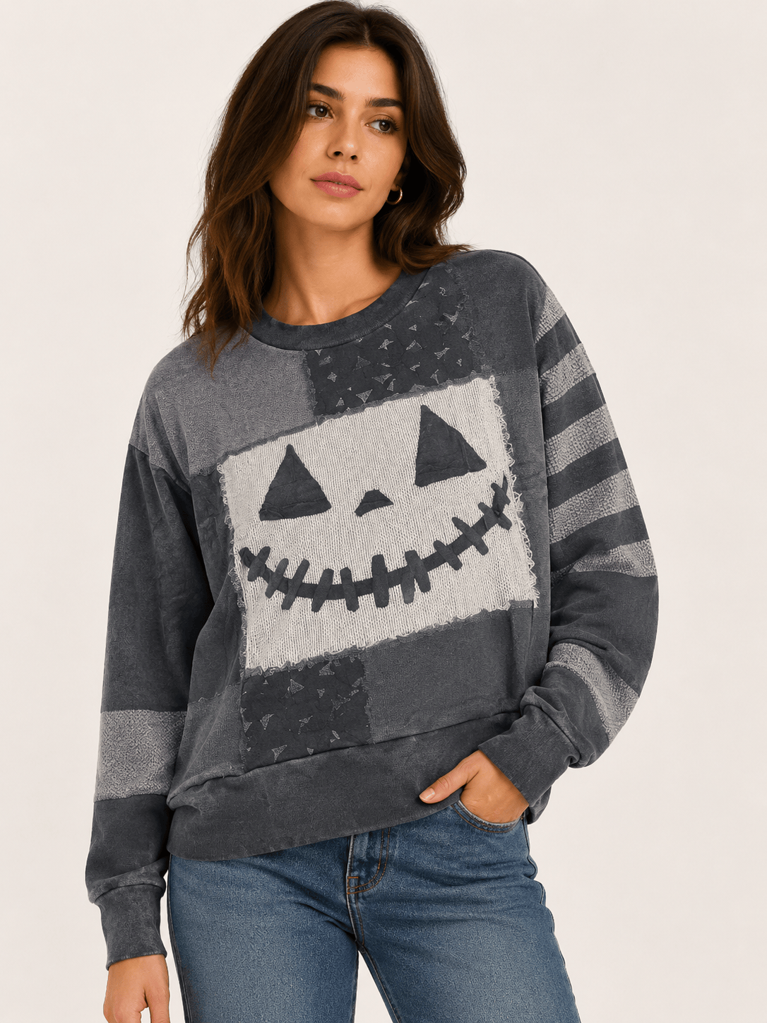 Sheer Trend Jack-O-Lantern Face 3D Print Sweatshirt - Little Miss Muffin Children & Home