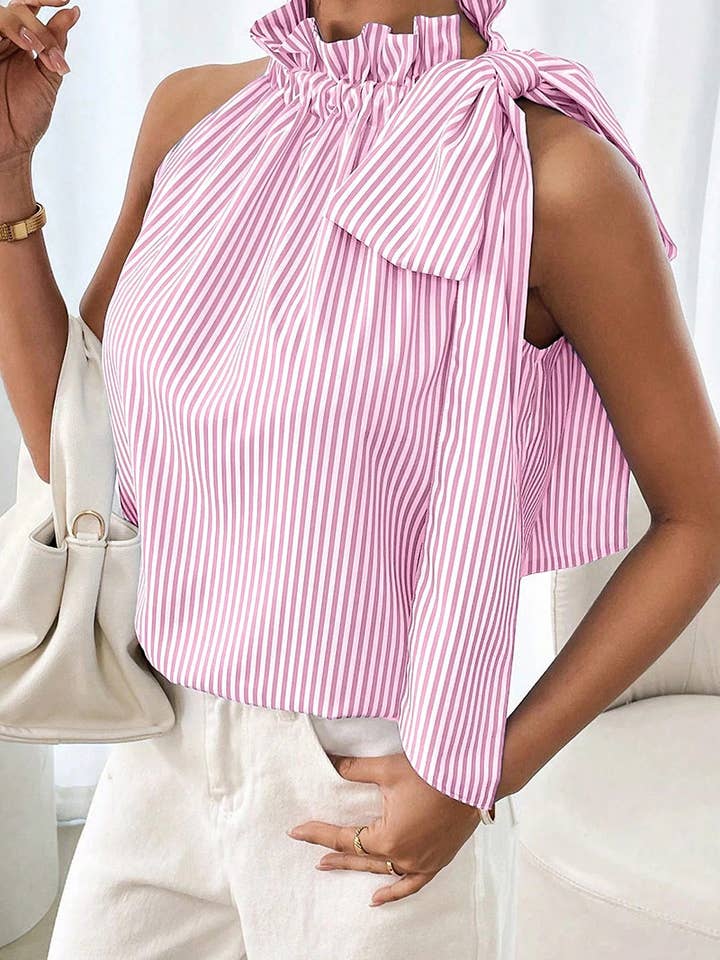 Soli Echo Striped Ruffle Neck Halter Tie Tank, 3 Colors Available - Little Miss Muffin Children & Home