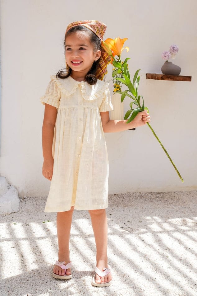 Soft Yellow Stripe Dress with Collar