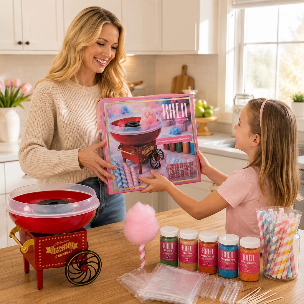 KHEN vintage cotton candy machine gift set detail view