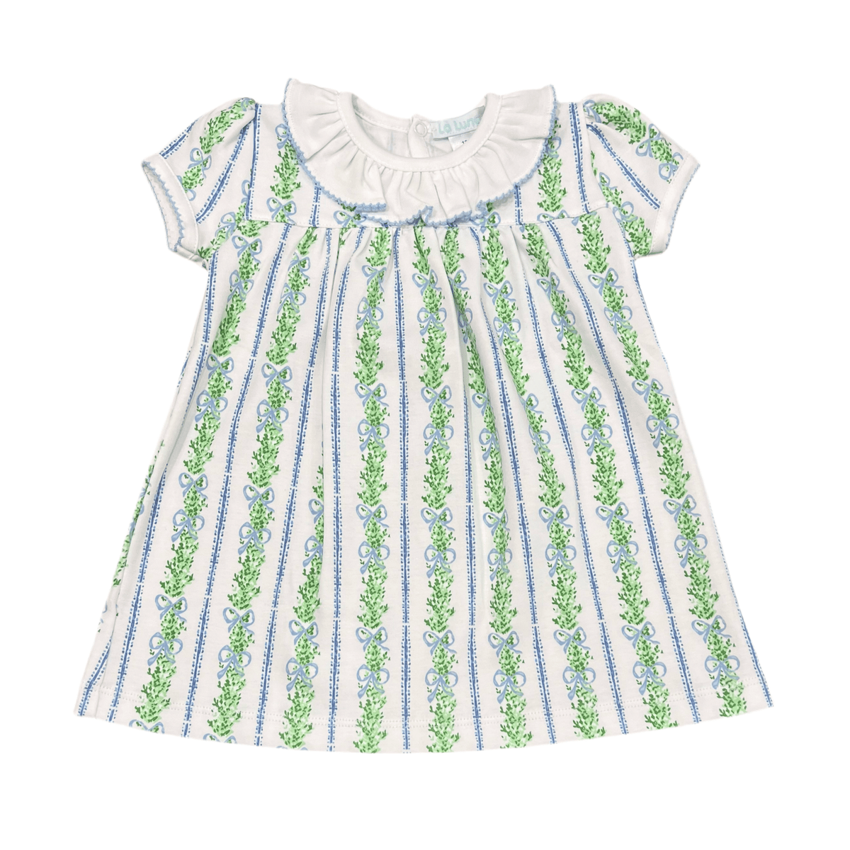 Lulu Bebe Lulu Bebe Blue Vines Bow Print Gia Pima Ruffle Collar Dress - Little Miss Muffin Children & Home