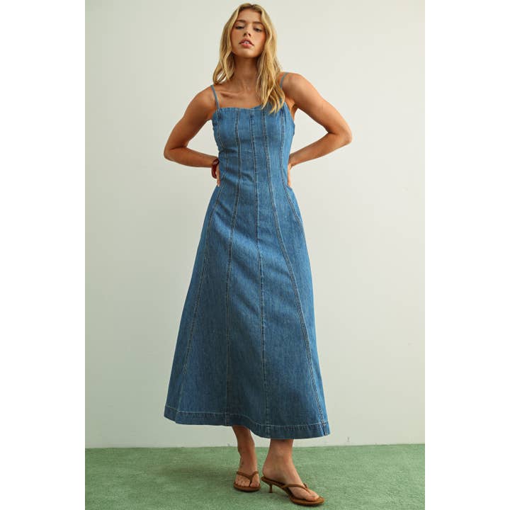 Miou Muse Paneled Maxi Washed Denim Dress - Little Miss Muffin Children & Home