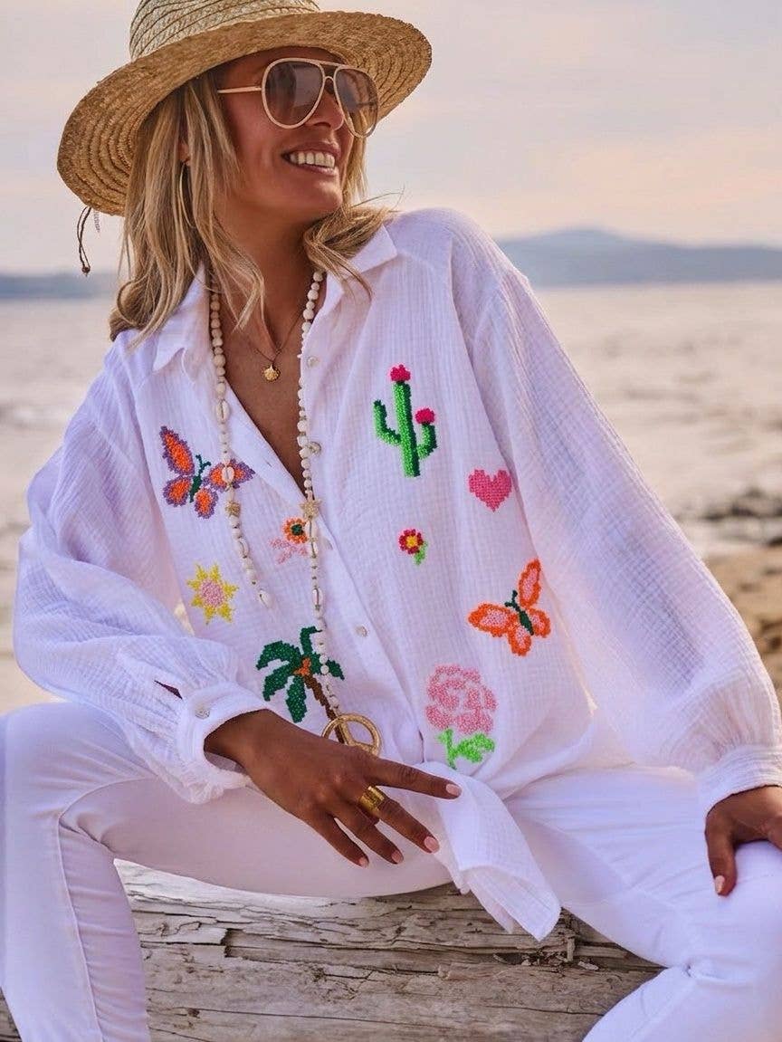 Italian Os White Gauze Cotton Shirt Tropical