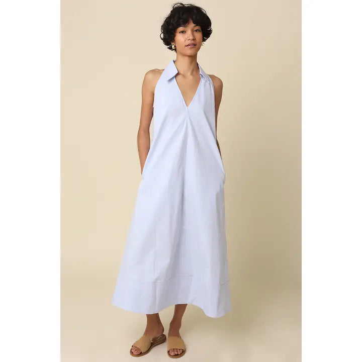 Olivaceous Clara Collared A-Line Maxi Dress in Light Blue - Little Miss Muffin Children & Home