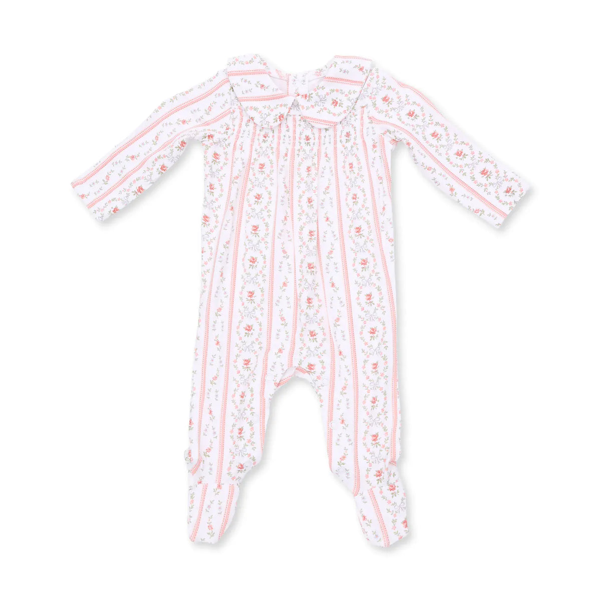 Angel Dear Marnie Rosebud Stripe Smocked Peter Pan Snap Footie - Little Miss Muffin Children & Home