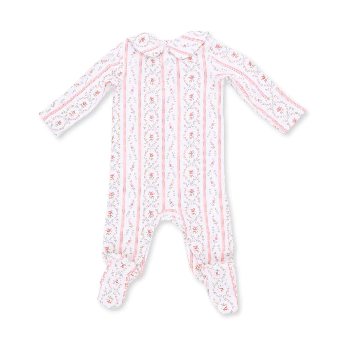 Angel Dear Marnie Rosebud Stripe Smocked Peter Pan Snap Footie - Little Miss Muffin Children & Home