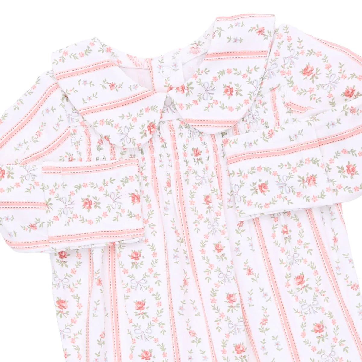 Angel Dear Marnie Rosebud Stripe Smocked Peter Pan Snap Footie - Little Miss Muffin Children & Home