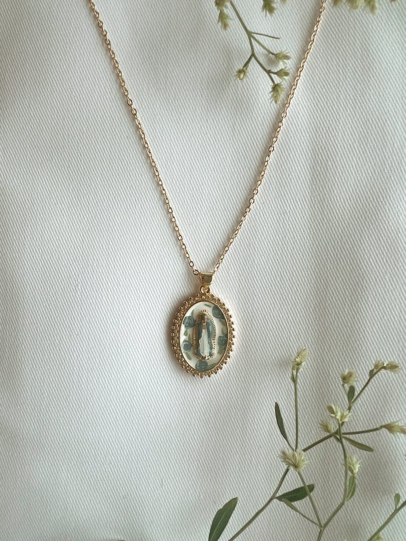 Harleigh Leonards Designs Mother Mary in Blue Roses Necklace - Little Miss Muffin Children & Home