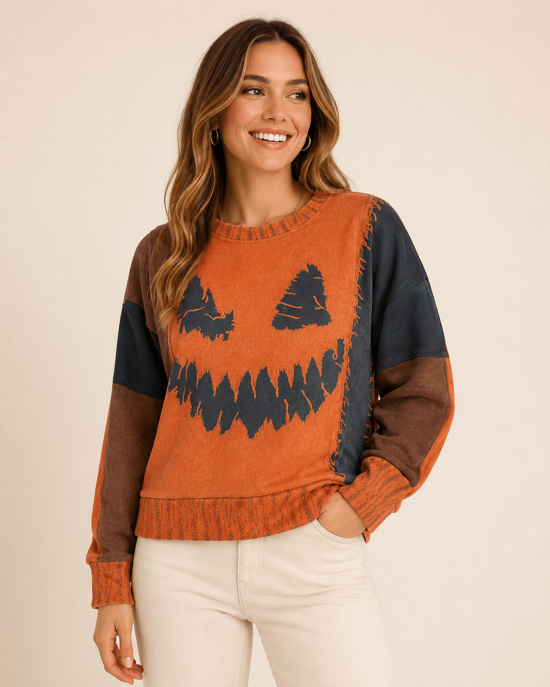 Sheer Trend Pumpkin Face 3D Print Sweatshirt - Little Miss Muffin Children & Home