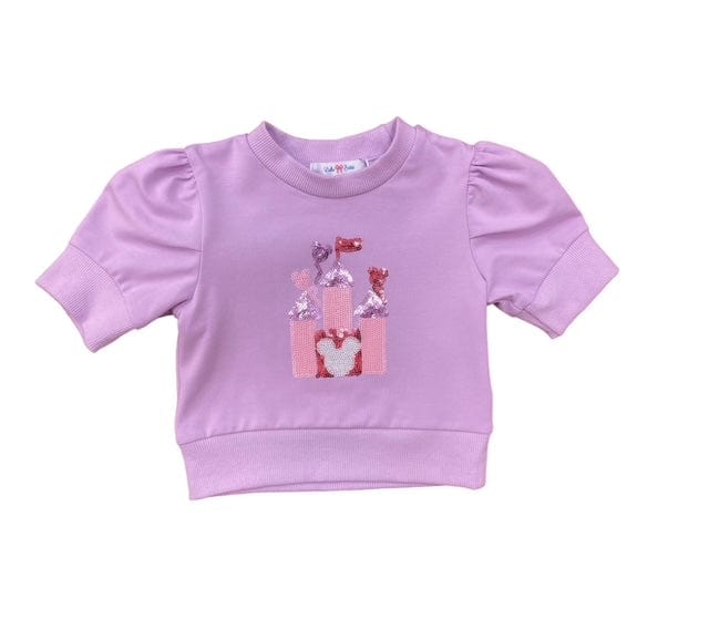 Lulu Bebe Lily Sequin Castle Puff Sleeve Lavender Top - Little Miss Muffin Children & Home