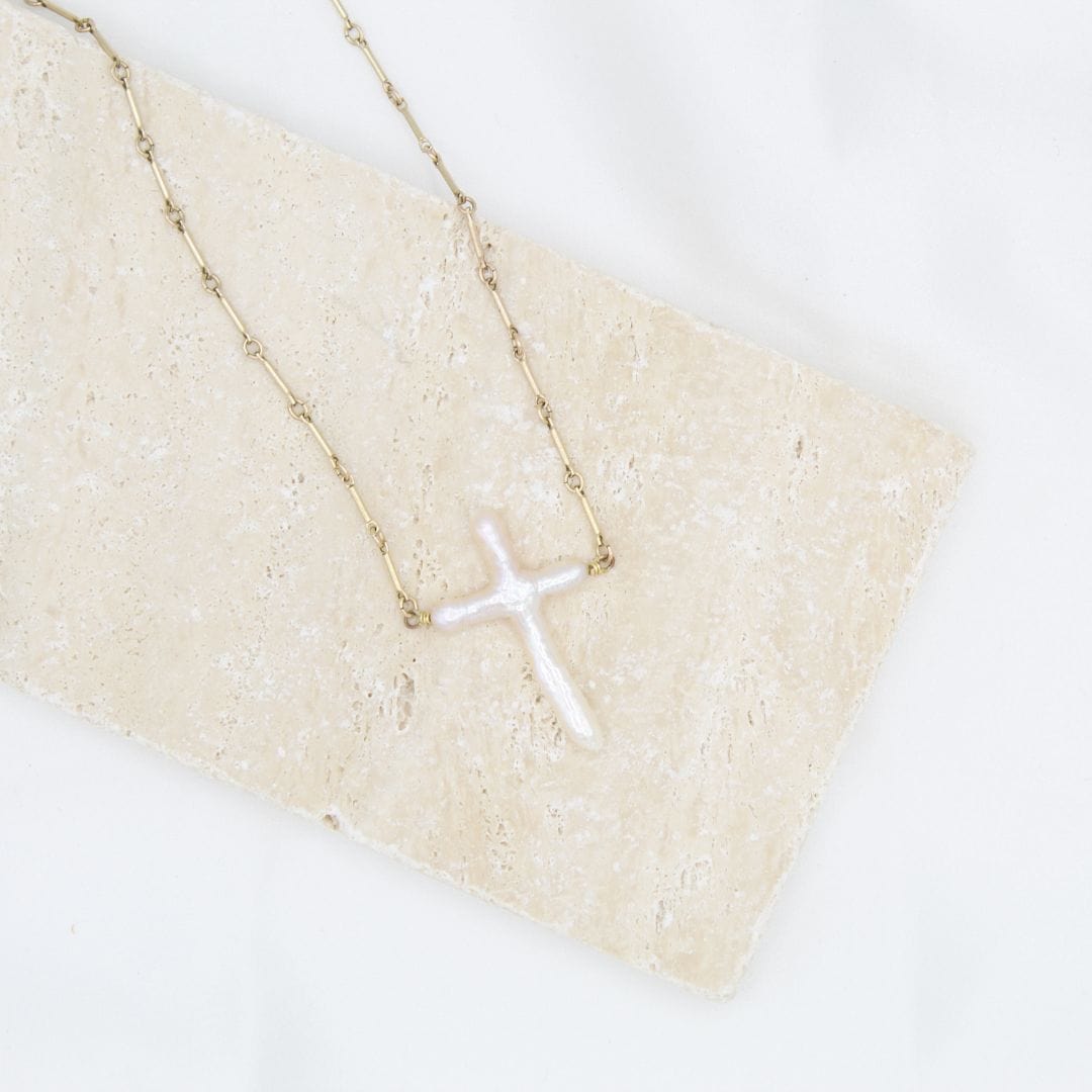 My Saint My Hero My Saint My Hero Abide Pearl Cross Necklace - Little Miss Muffin Children & Home