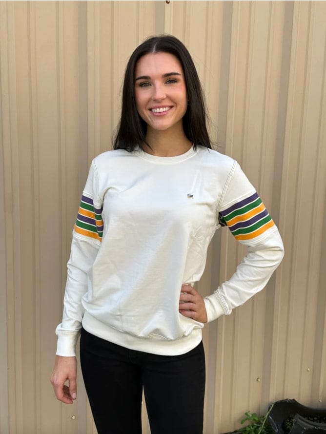 Mardi Gras Creations Mardi Gras Creations French Terry Vintage Arm Stripe Pullover in Off White - Little Miss Muffin Children & Home