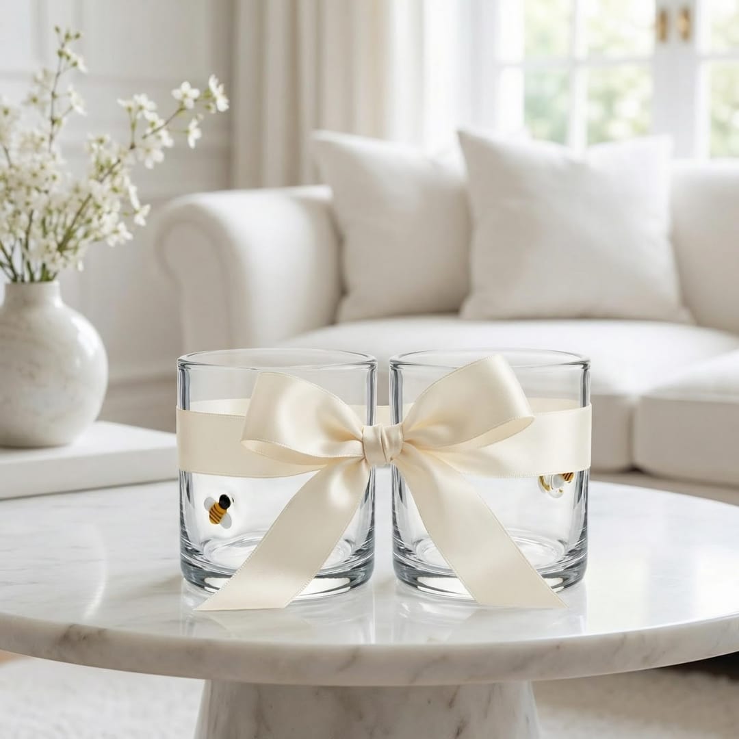 Bee embossed glass tumbler with thick base by The Wine Savant