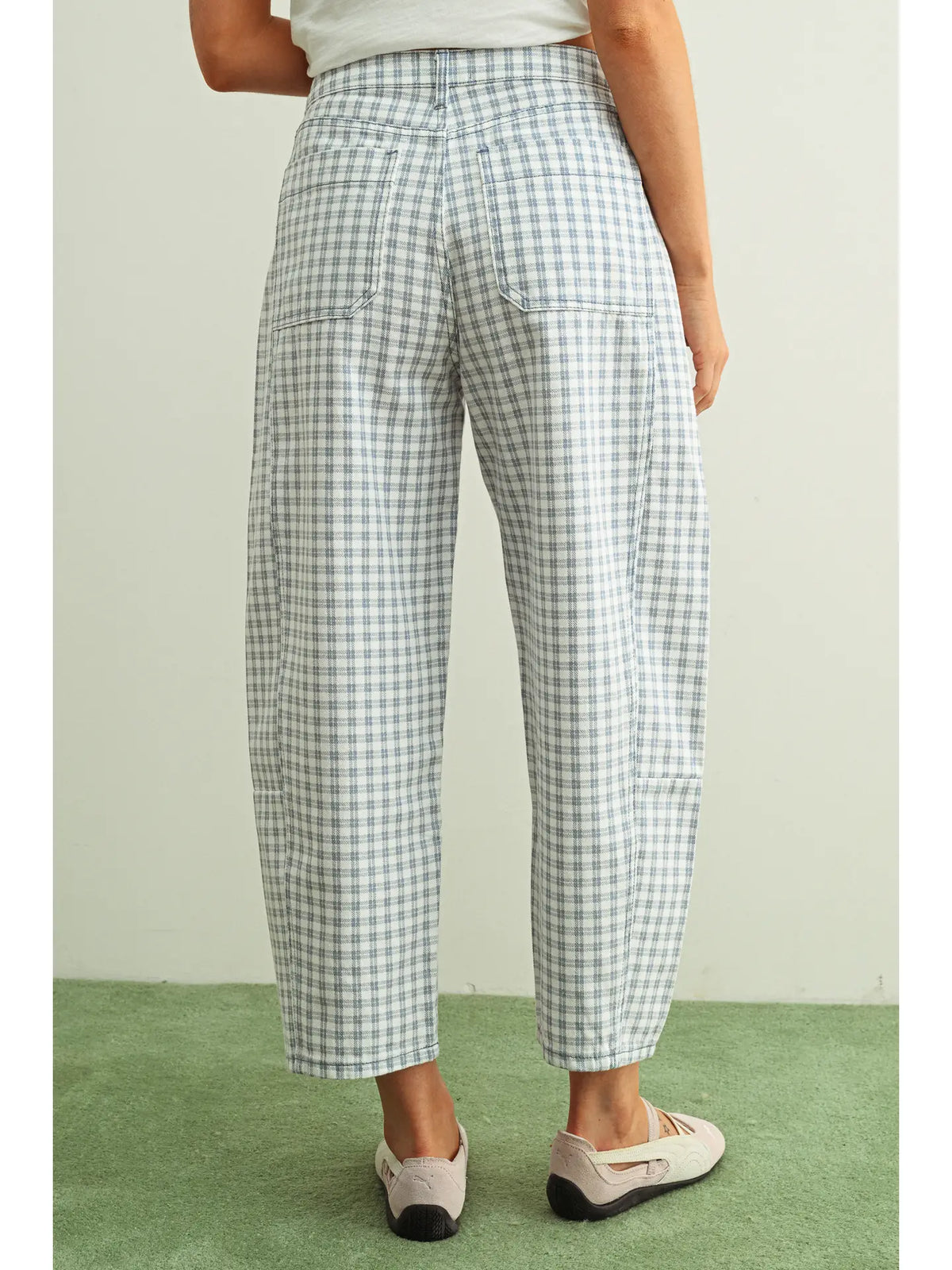 Miou Muse Mini Check Barrel Pants in Blue - Little Miss Muffin Children & Home