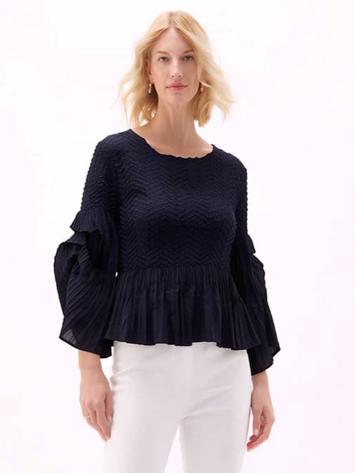 Ellyndale Pleated Blouse Top with Flared Sleeves & Sweep in Black - Little Miss Muffin Children & Home