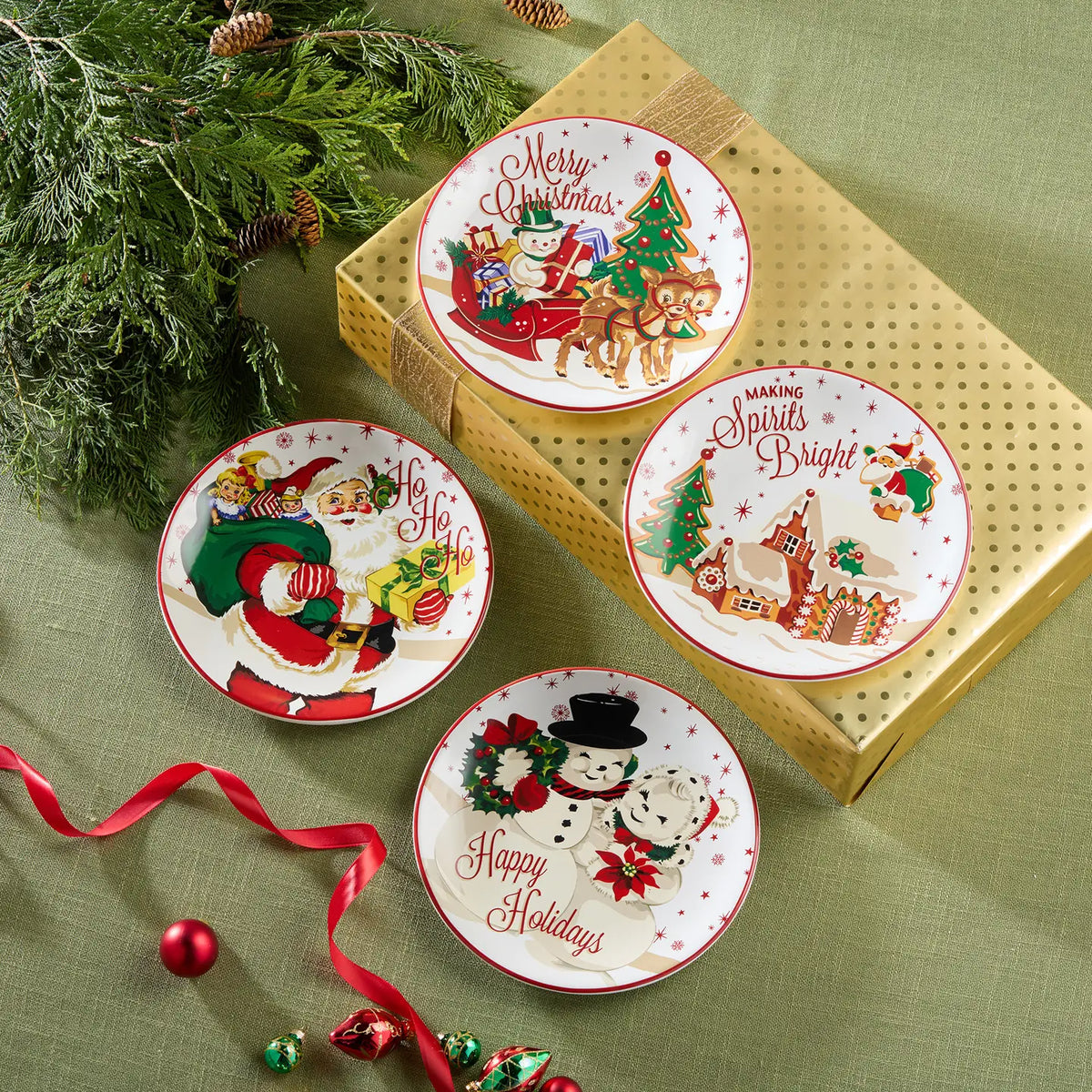 Certified International Santa's Retro Christmas 9" Dessert Plate, 4 Available Styles - Little Miss Muffin Children & Home