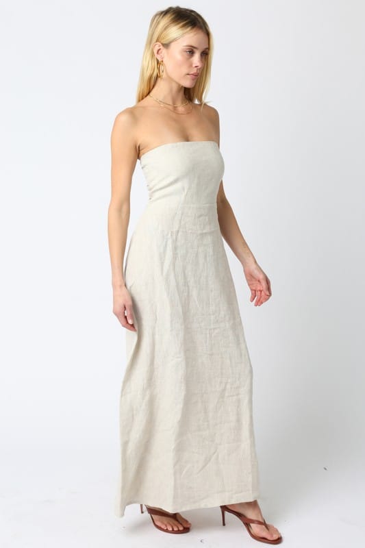Olivaceous Irise Linen Maxi Dress in Melange Khaki - Little Miss Muffin Children & Home